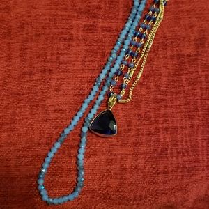 3 strand necklace blue beading